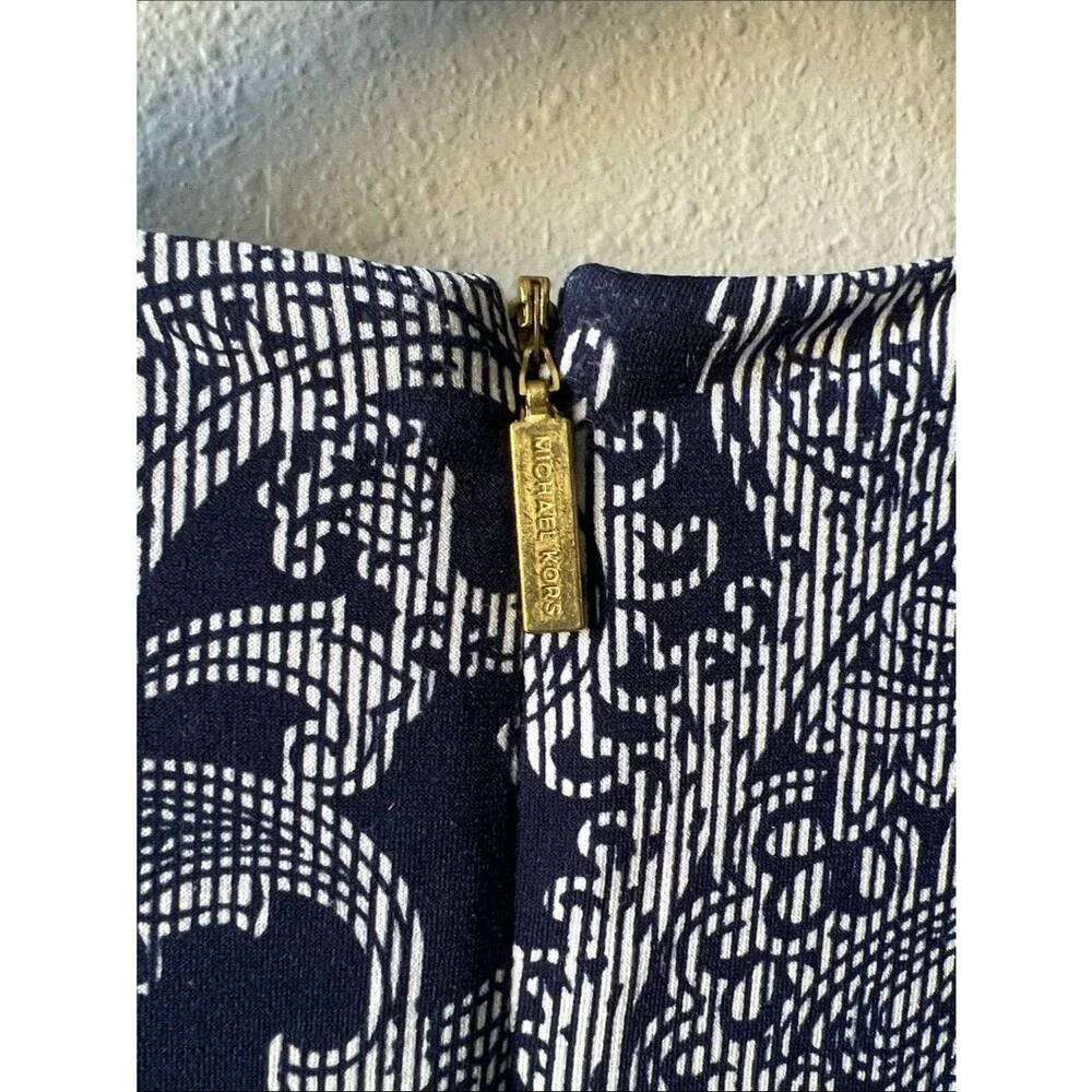 Michael Kors Navy and White Paisley Short Sleeve Dress